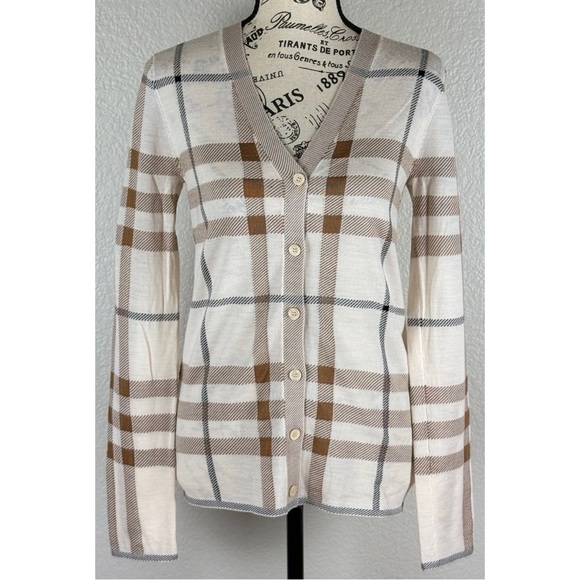 Burberry Ramana Check Wool-Silk Blend Cardigan Sweater, size XS - Picture 2 of 15